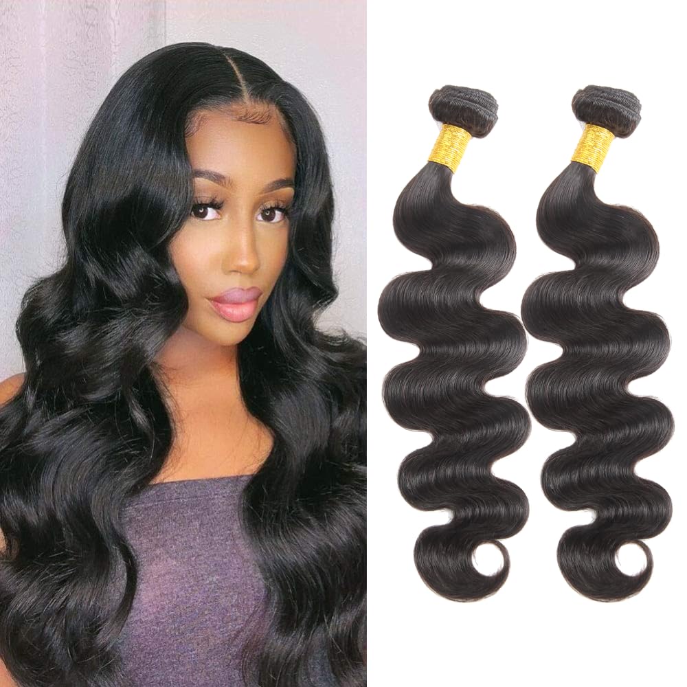 10A Brazilian Body Wave Bundles 22 24 Inch Human Hair 100% Unprocessed Virgin Human Hair Body Wave 2 Bundles Hair Weave Bundles Natural Black for Women