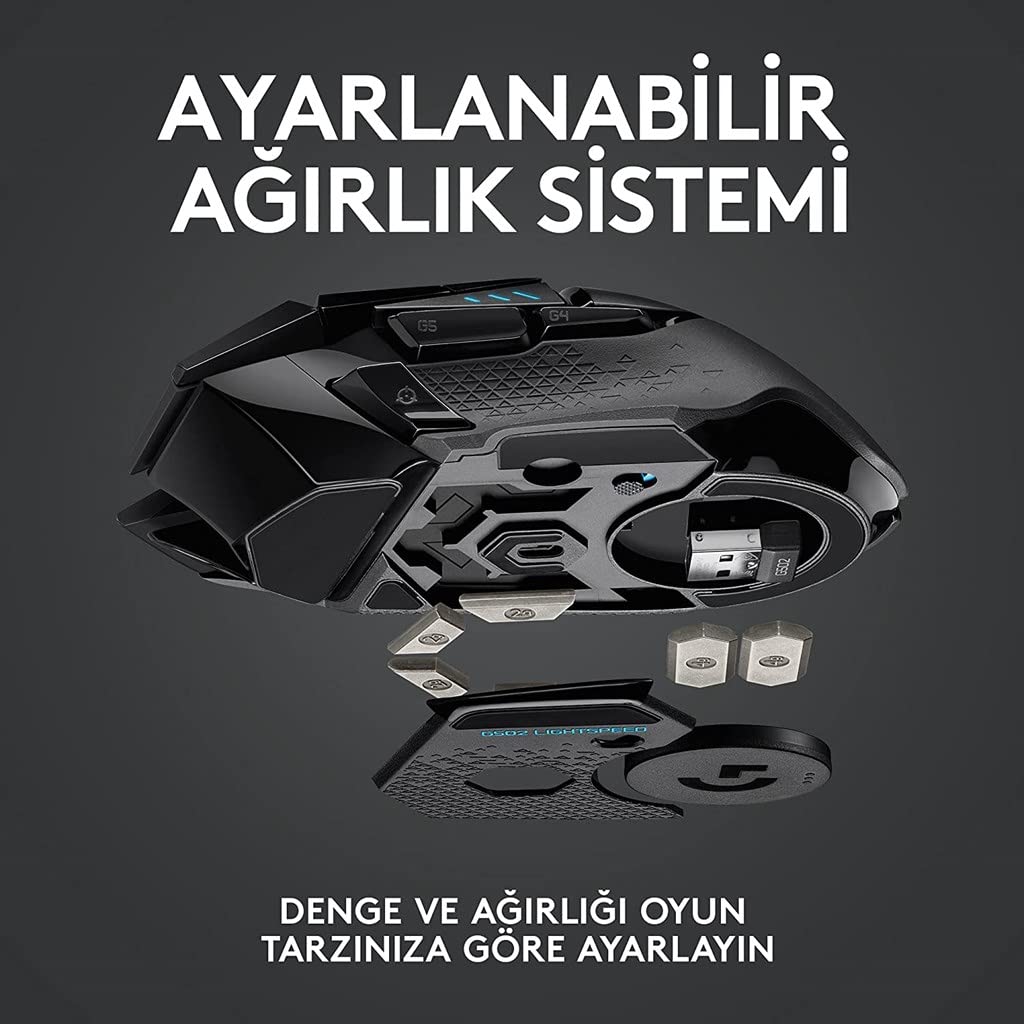 Logitech G502 Lightspeed Wireless Gaming Mouse, Hero 25K Sensor, 25,600 DPI, RGB, Adjustable Weights, 11 Programmable Buttons, Long Battery Life, POWERPLAY-Compatible, PC/Mac - Black