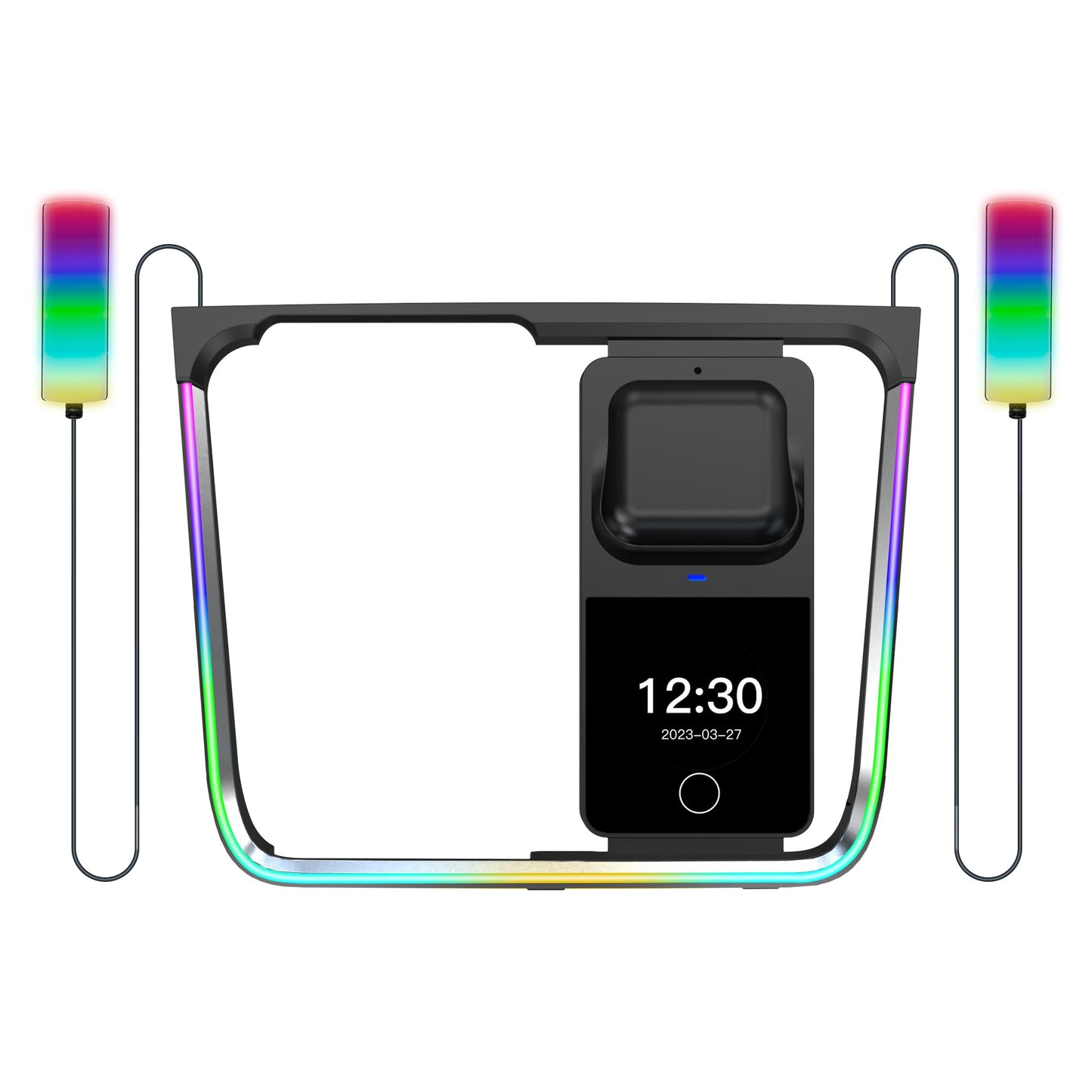 for ModelY/3 Car Interior RGB Neon Ambient Light Support Earphones Wireless Charging, Charge Platform Led Light Bar Left/Right Footwell Lights, Screen Control, Tesla Accessories (Not for 2024 Model3)