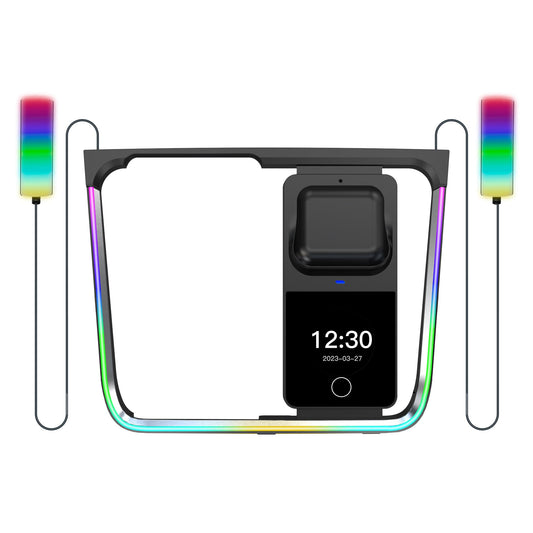 for ModelY/3 Car Interior RGB Neon Ambient Light Support Earphones Wireless Charging, Charge Platform Led Light Bar Left/Right Footwell Lights, Screen Control, Tesla Accessories (Not for 2024 Model3)