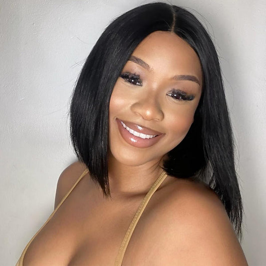 Tinashe Wear and Go Glueless Bob Wigs Human Hair 5x6 HD Lace Closure Wigs Pre Plucked Bob Straight Lace Front Wigs Human Hair Short Wigs for Black Women (Black Straight Bob Wig, 10inch)