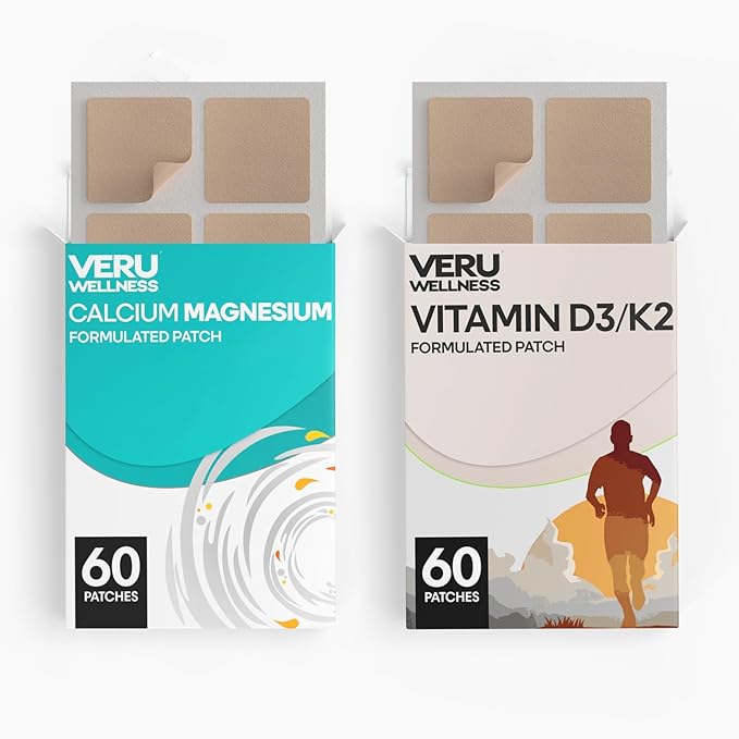 Bone Health Complete Duo Lifestyle Patches Vita D3/K2, Calcium Magnesium - Self Adhesive Time Release Topical Patch, 8-10 Hours (60 Day Supply)