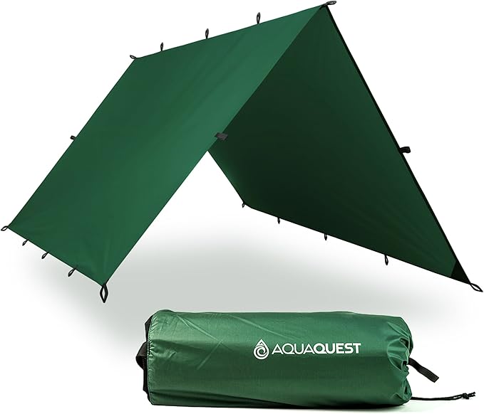 AquaQuest Safari Camping Tarp - Lightweight Durable Rain Fly - Waterproof Camping Essentials for Hiking, Backpacking & Hammock, 20 x 13 ft, Forester Green