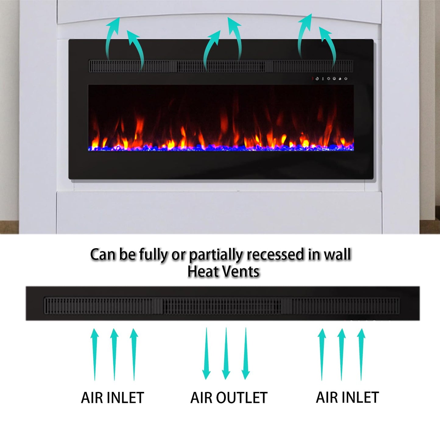 Panana Electric Fireplace Heater Wall-Mounted or Recessed Electric Fireplace Inserts with Timer, Touch Screen/Remote Control, Adjustable Flame Color and Speed,5000 BTU Heat Output (50")