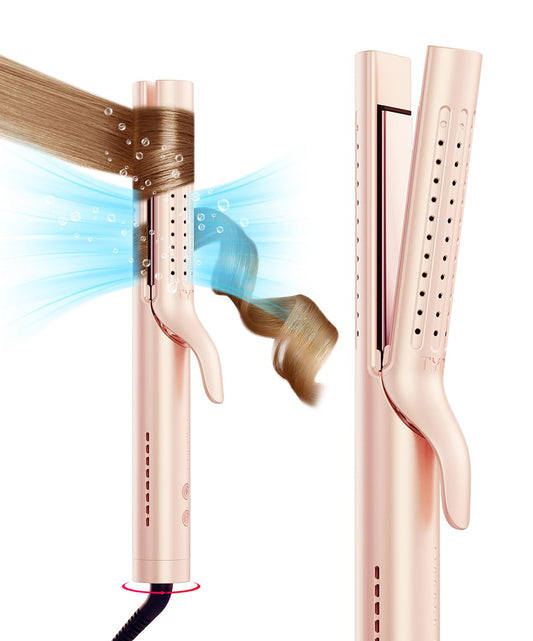TYMO Airflow 2.0 Curling Iron Flat Iron - Hair Straightener and Curler 2 in 1, 1.25 Inch Curling Wand for Long Short Hair, Dual Voltage for Travel, 54 Million Ionic, Anti-Tangle, 5 Temps, Gold Blush