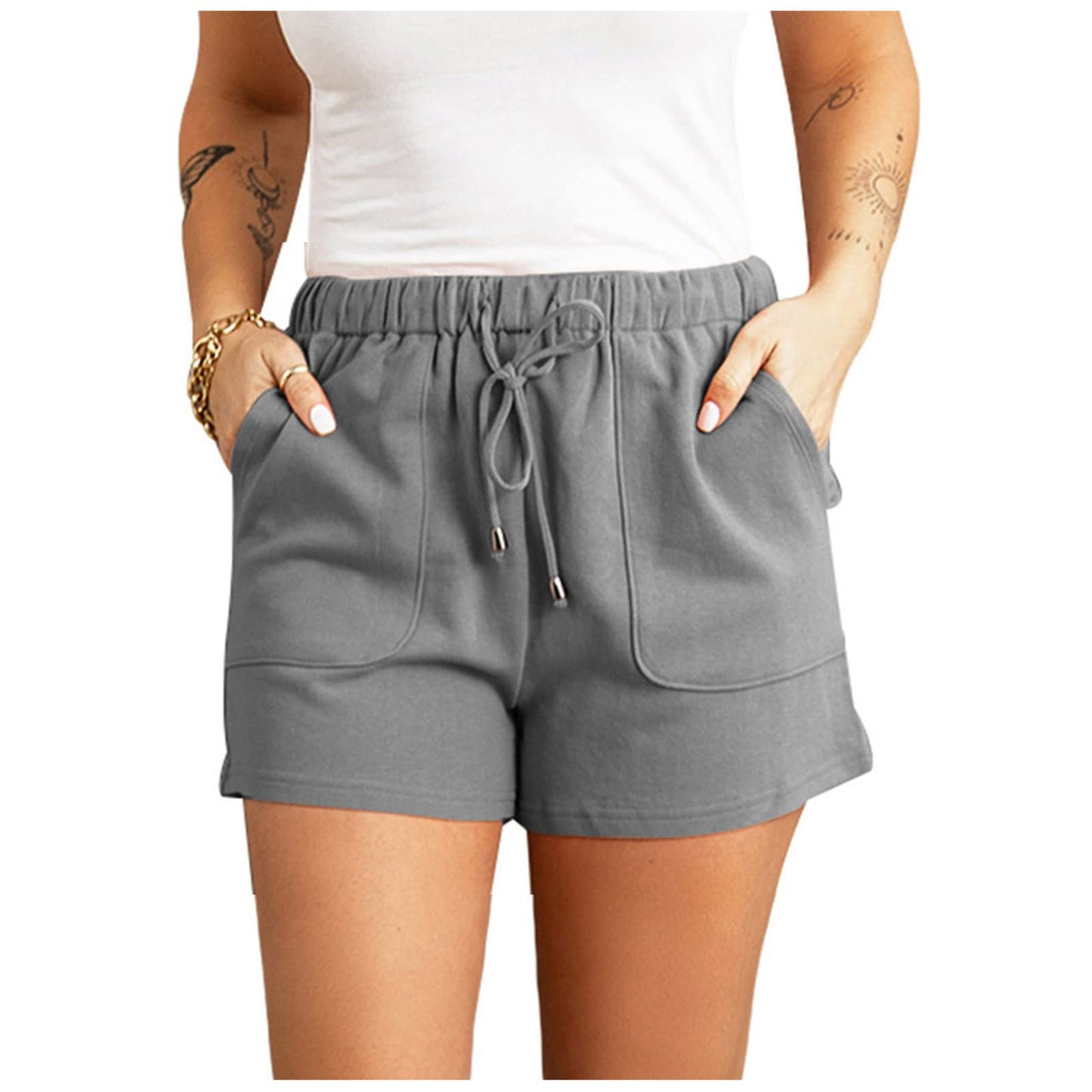 Binmer Summer Casual Elastic Waist Shorts for Womens 2024 Trendy Lightweight Beach Short Pants Solid Comfy Shorts with Pocket