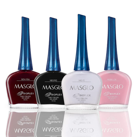 Masglo Nail Polish Black Set 4 Pcs Favorite Shades Of Red Color - Kit 4 Esmaltes Colores 0.5 Fl. Oz.