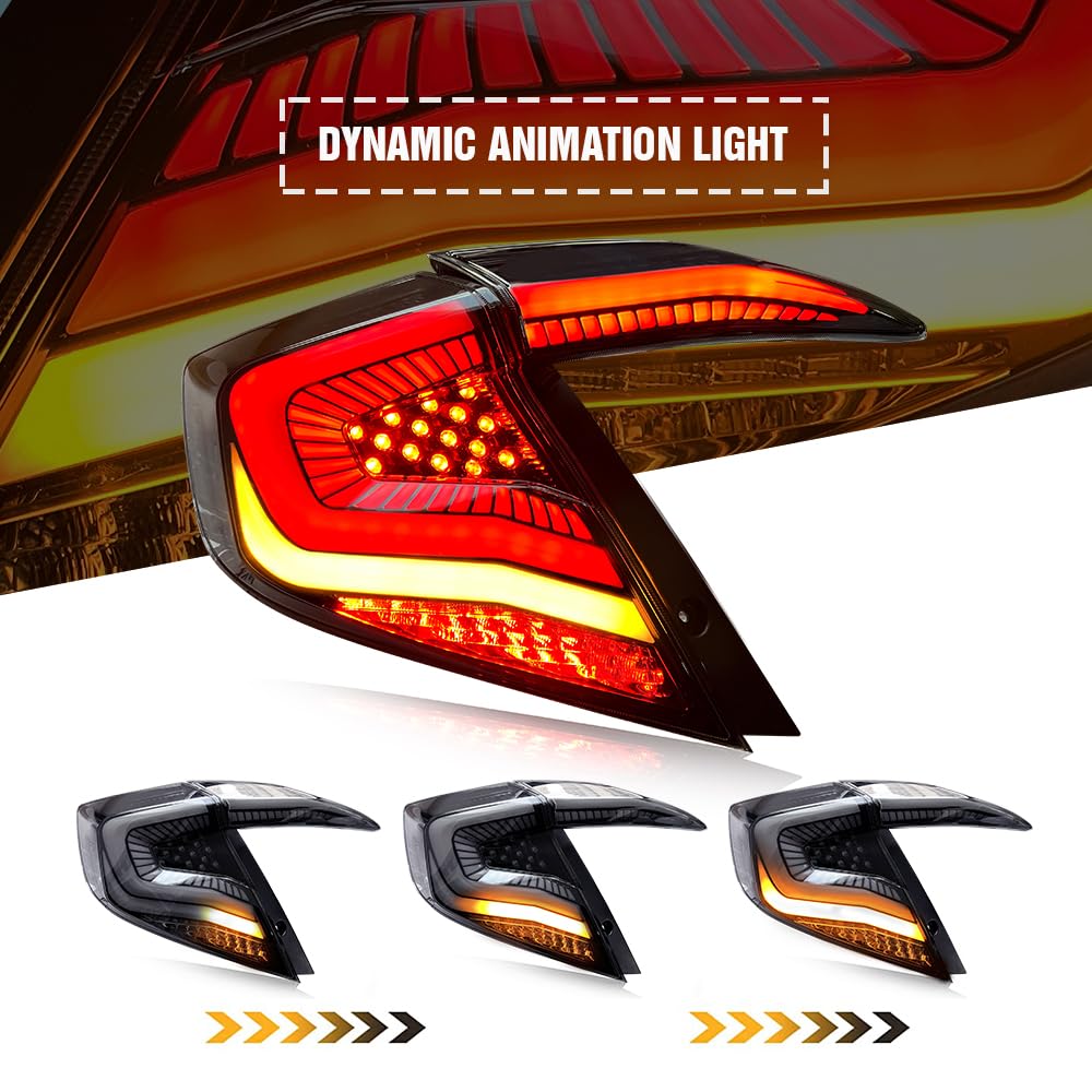 T T-ABC New RGB Taillight Compatible with Honda Civic 2016-2021 Tail Light Sedan Touring Sport EX EXL LX Rear Lights 10th Gen Accessories LED Sequential Custom Back Replacement (Starry S Multicolored)