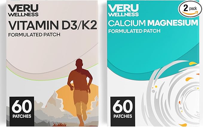 Bone Health Complete Duo Lifestyle Patches Vita D3/K2, Calcium Magnesium - Self Adhesive Time Release Topical Patch, 8-10 Hours (60 Day Supply)