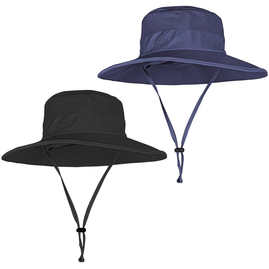 2 Pack Sun Hats for Men Women Fishing Hat UPF 50+ Breathable Wide Brim Summer UV Protection Hat Black/Navy Blue