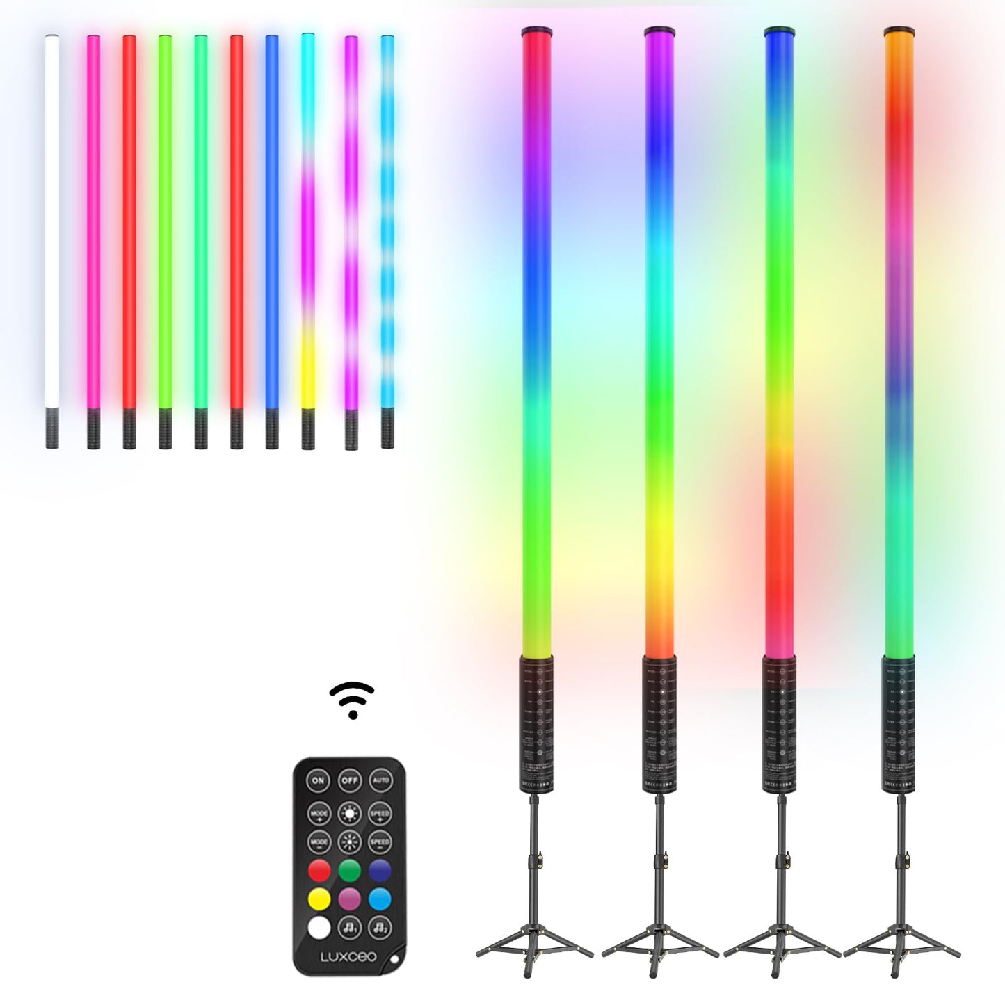 Lookmein 4Pack RGB Tube Light Bar with Light Stand, Battery Powered LED Video Light Wand Stick for DJ Lighting, Dance Club and Photography Lighting