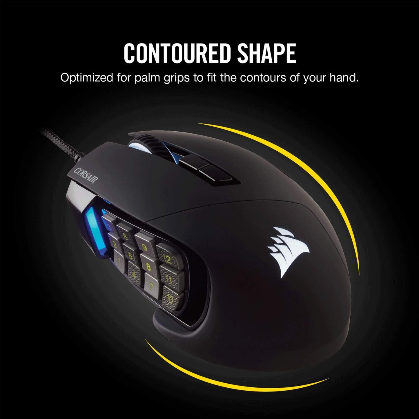 Corsair Scimitar Pro RGB Optical MMO Gaming Mouse (16,000 DPI Optical Sensor, 12 Programmable Side Buttons, 4-Zone RGB Multicolour Lighting, On-Board Storage) - Black