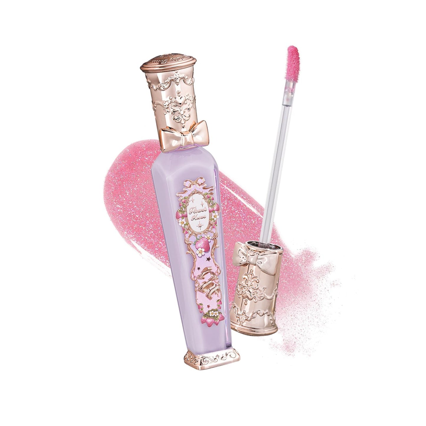 Flower Knows Violet Strawberry Rococo Glitter Lip Gloss-Moisturizing Tinted Lip Oil-Hydrating Glowy Lip Makeup for Girls&Women-Vegan & Cruelty-Free-0.12 Fl Oz,1 Count (G03 Berry Bomb)