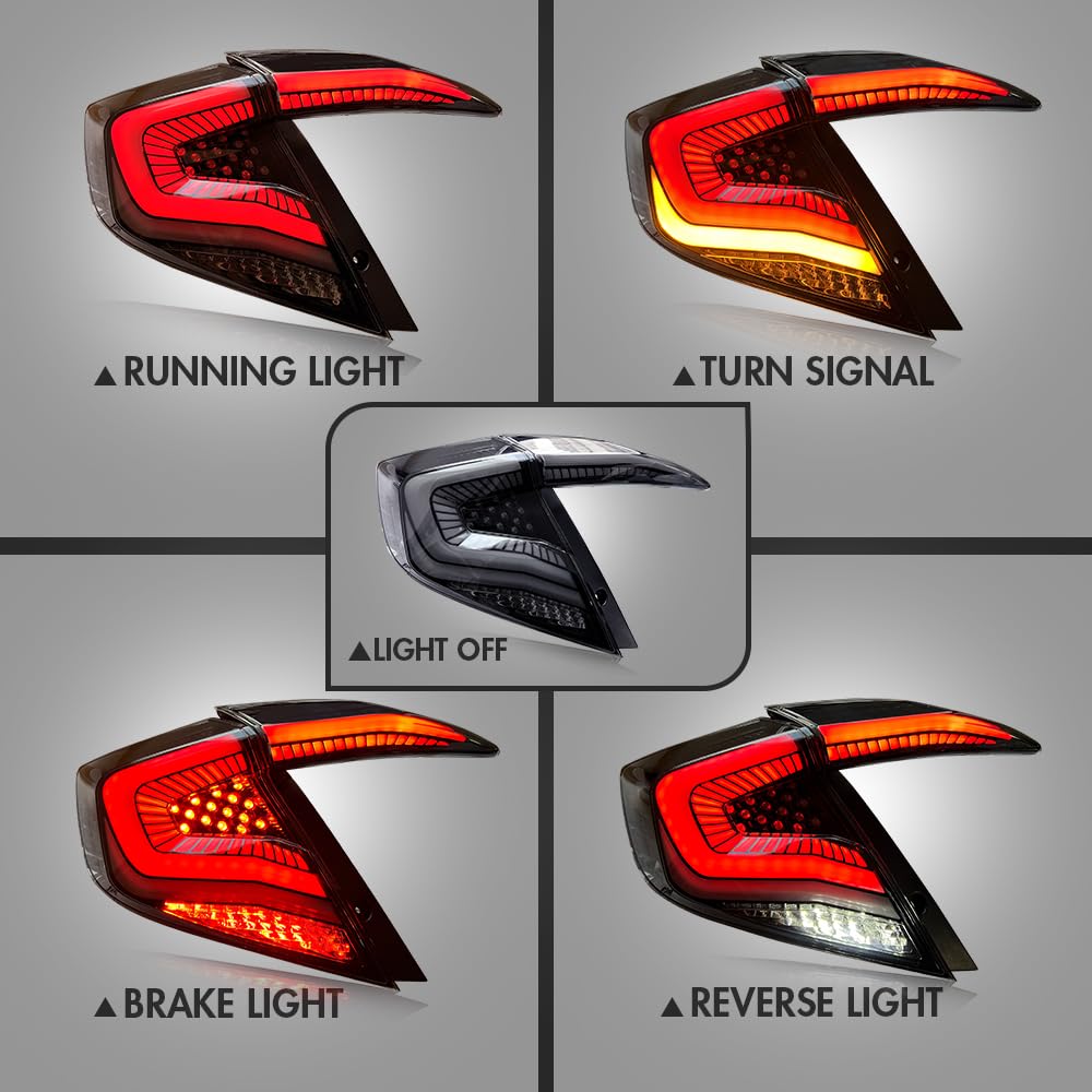 T T-ABC New RGB Taillight Compatible with Honda Civic 2016-2021 Tail Light Sedan Touring Sport EX EXL LX Rear Lights 10th Gen Accessories LED Sequential Custom Back Replacement (Starry S Multicolored)