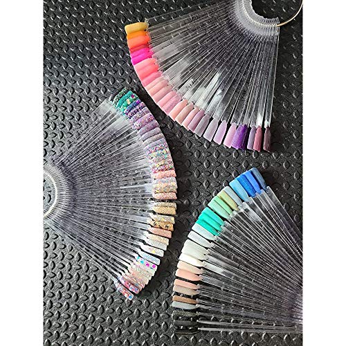 Hedume 12 Set Total 600 Tips Clear Nail Swatches Sticks with Metal Screw Split Ring Holder, Transparent Fan-shaped Nail Art Tips, Nail Art Supplies for Nail Art Polish Display and Home DIY