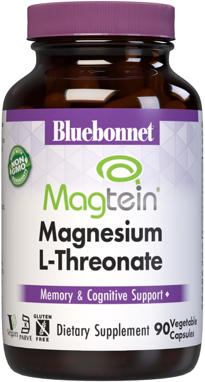 Bluebonnet Nutrition Magnesium L-Threonate, Memory & Cognitive Support*, Non-GMO, Vegan, Kosher Certified, Gluten-Free, Soy-Free, 90 Vegetable Capsules, 30 Servings