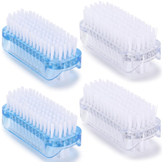 Nail Cleaning Brushes Plastic for Fingernails 2-Sided Non-Slip Nail Brushes 4 Pack(Blue and White)