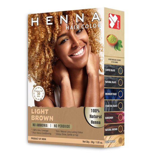 HENNA HAIR COLOR 30 Minute 100% Enriched with Herbs Semi Permanent Powder - Harsh Chemical Free for Men and Women (Light Brown)