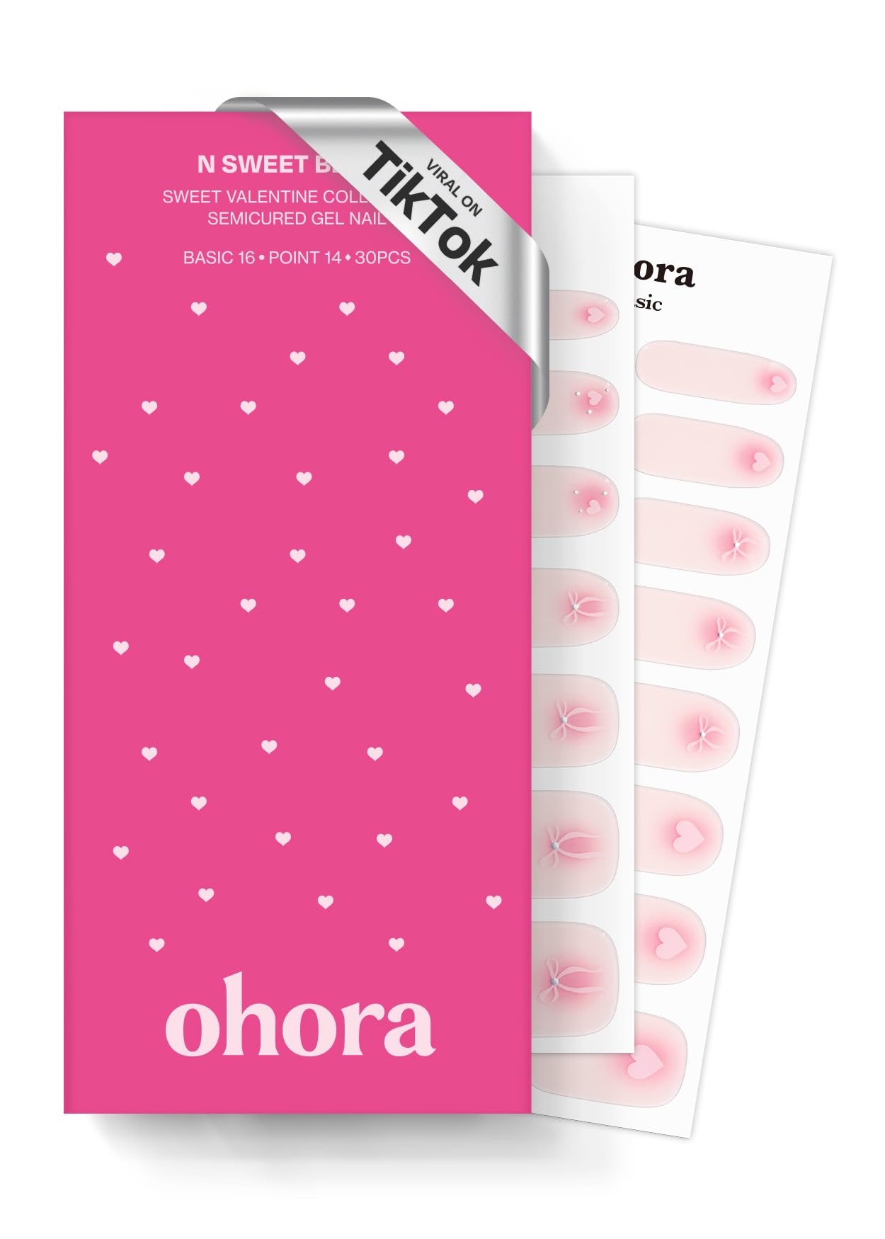 ohora Semi Cured Gel Nail Strips (N Sweet Blush) - Pink, Pattern, Works with Any UV/LED Lamps, Salon-Quality, Long Lasting, Easy to Apply & Remove - Includes 2 Prep Pads, Nail File & Wooden Stick