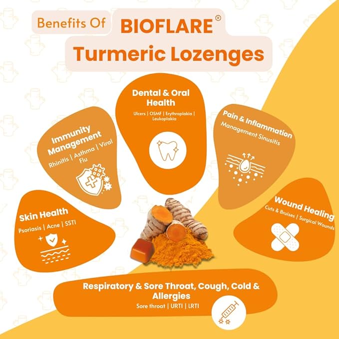 BIOFLARE® Turmeric Advance Formula Lozenges for Sore Throat Relief | Clinically Tested Turmeric Supplement for Immunity, Inflammation, Liver Support & Digestive Health (3-Pack)