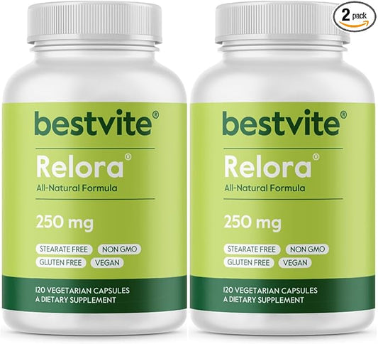 BESTVITE Relora 250mg (240 Vegetarian Capsules) (120 x 2) No Fillers - No Stearates - No Flow Agents