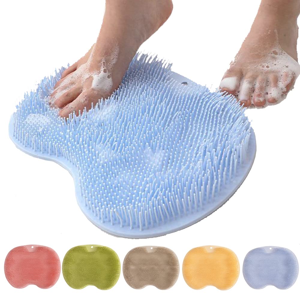 Shower Foot Scrubber Mat with Non-Slip Suction Cups, Foot Back Cleaning Pad Back Washer Exfoliating Bath Wash Pad, Wall Mounted Slip Suction Cups for Use in Cleaner Men and Women (Blue)