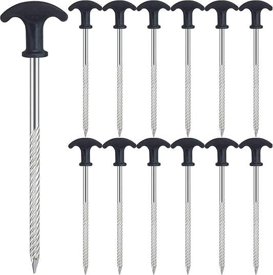 12pcs Heavy Duty Stakes AVOFOREST 8 inch Tent Stakes Portable Camping Stakes for Camping Patio, Garden, Canopies, Grassland, Outdoor (Black)