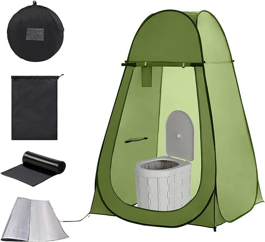 Portable Toilet and Privacy Tent for Adults, Pop Up Potty Tent Outdoor Portable Toilet for Camping with 15 Toilet Bags, Mat, Pop-up Tent for Toilet, Travel, Changing