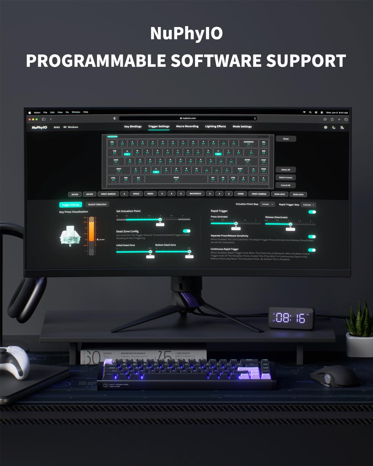 NuPhyX BH65 All-Aluminum Magnetic Gaming Keyboard,65% 68keys RGB Rapid Trigger Wired Custom Hall Effect Keyboard,PBT keycaps,Actuation Point Adjustable,8K Hz Polling Rate-Magnetic Jade Pro