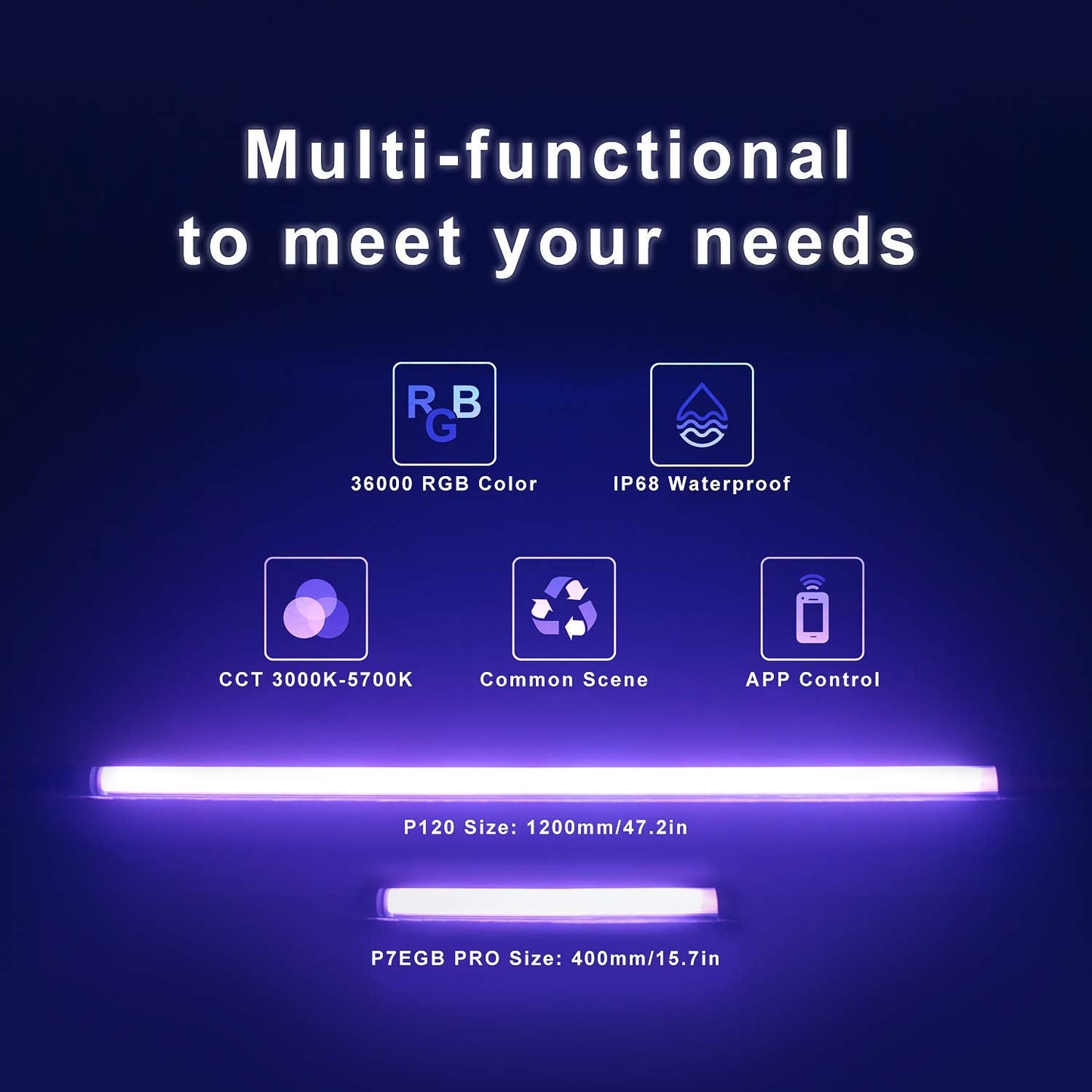 uyled P120 RGB Handheld Photography Light, APP Control 1350 Lumen LED Video Light Wand 360°Full Color 12 Lighting Modes CRI≥95 IP68 Waterproof Built-in Rechargeable Battery 3000k 5750k Colorful Stick