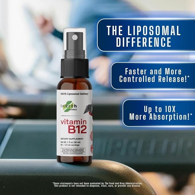 InErth Liposomal Vitamin B12 Liquid Drops - 1000 mcg Sublingual Methylcobalamin for Energy, Metabolism, Nervous System Immune Support - High Absorption Vegan VIT B12 Complex Supplement 1 Fl Oz