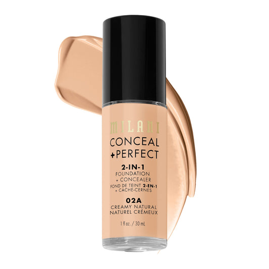 Milani Conceal + Perfect 2-in-1 Foundation + Concealer - Creamy Natural (1 Fl. Oz.) Cruelty-Free Liquid Foundation - Cover Under-Eye Circles, Blemishes & Skin Discoloration for a Flawless Complexion