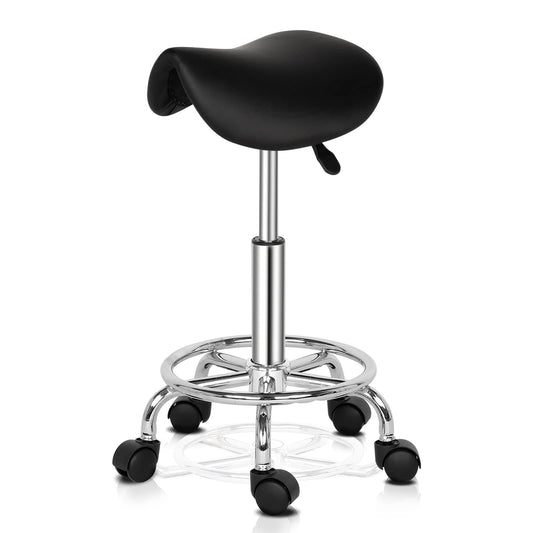 Bonnlo Adjustable Saddle Salon Stool Hydraulic Gas Lift Chair, Swivel Rolling Wheels & Ergonomic, For Hairdressing Manicure Tatt