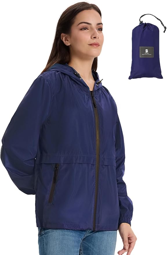 SaphiRose Lightweight Rain Jacket Women Waterproof Breathable Raincoat Packable Hooded Windbreaker