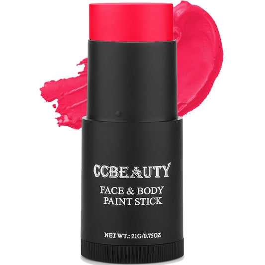 CCBeauty Neon Pink Face Body Paint Stick Oil, Hot Pink Eye Black, Face Painting Kit Glow in the Black Lights Clown Makeup, Halloween Hypoallergenic Foundation for Cosplay Costume Parites