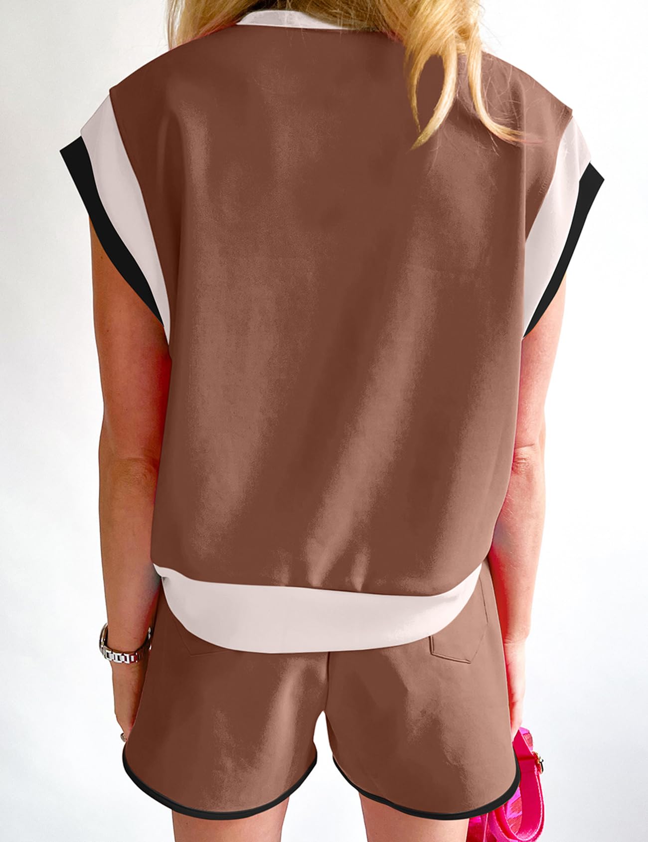 BQDCQB Women's Two Piece Lounge Sets Casual Short Sleeve Pullover Tops Loungewear Tracksuit Set Summer Outfits(Coffee-M)