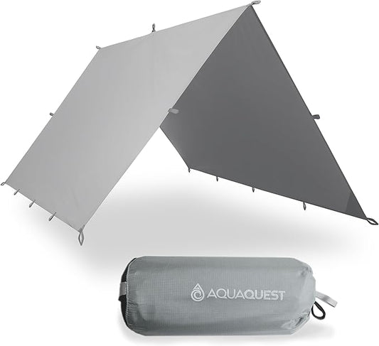 AquaQuest Guide Camping Tarp - Ultralight Tent Cover or Rain Fly - Waterproof Camping Gear Must Haves for Hiking, Hammock, Bivy & Survival, 15 x 15 ft, Stealth Gray