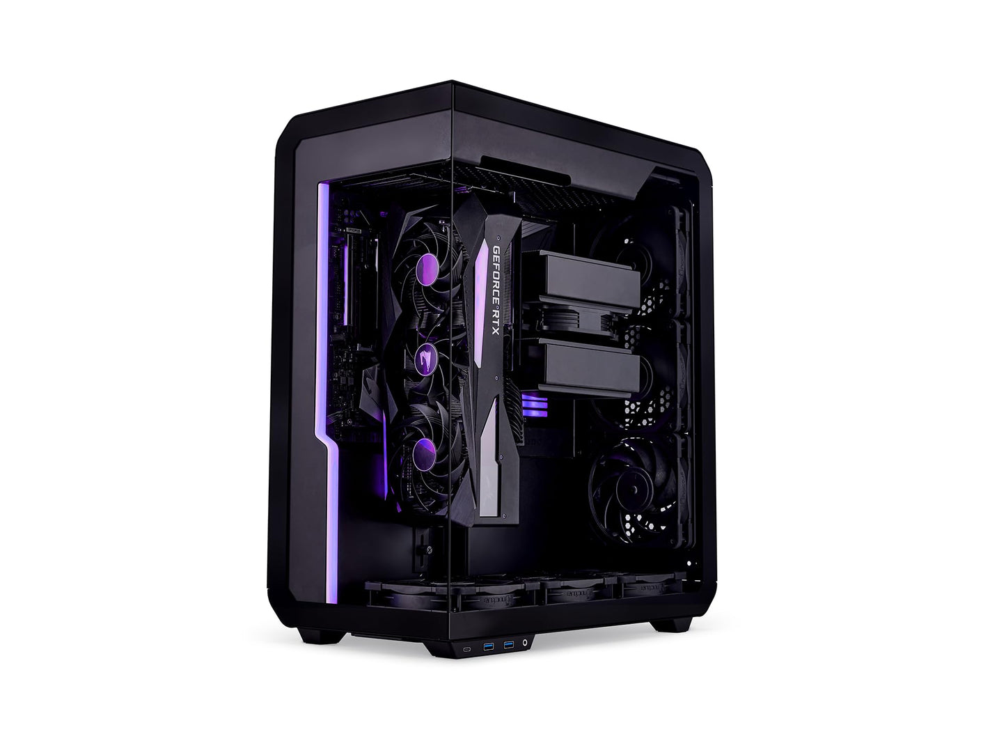 SSUPD Xhuttle Black ATX Mid Tower Gaming Case, with a Dual - Chamber Design, Panoramic Tempered Glass,Vertical GPU Airflow, Includes 3 x 120mm ARGB Reverse Fan, RGB Strip