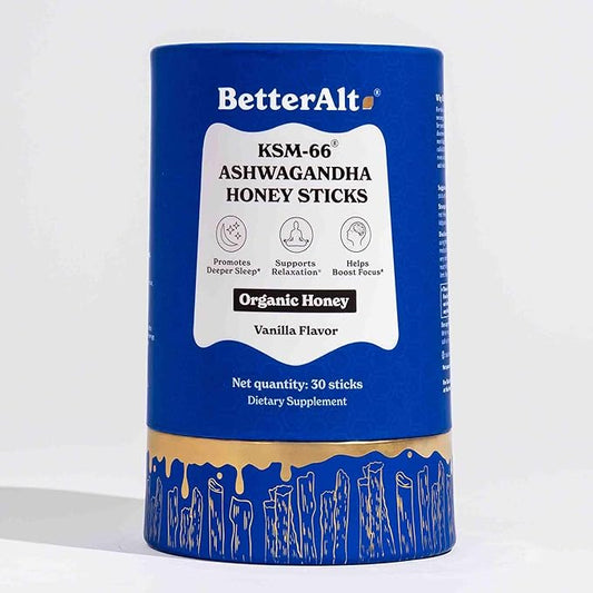 Better Alt KSM 66 Ashwagandha Honey Sticks |Organic Multiflora Himalayan Honey | Helps Promote Relaxation, Focus |1 Month Dietary Supplement