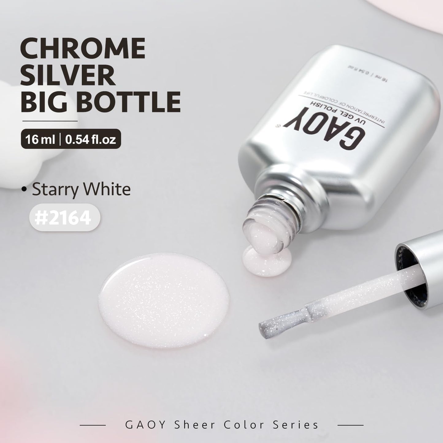 GAOY Jelly Nude Gel Nail Polish, 16ml Sheer White Glitter Gel Polish, Shimmering Translucent UV Light Cure for Nail Art DIY, 2164 Starry White