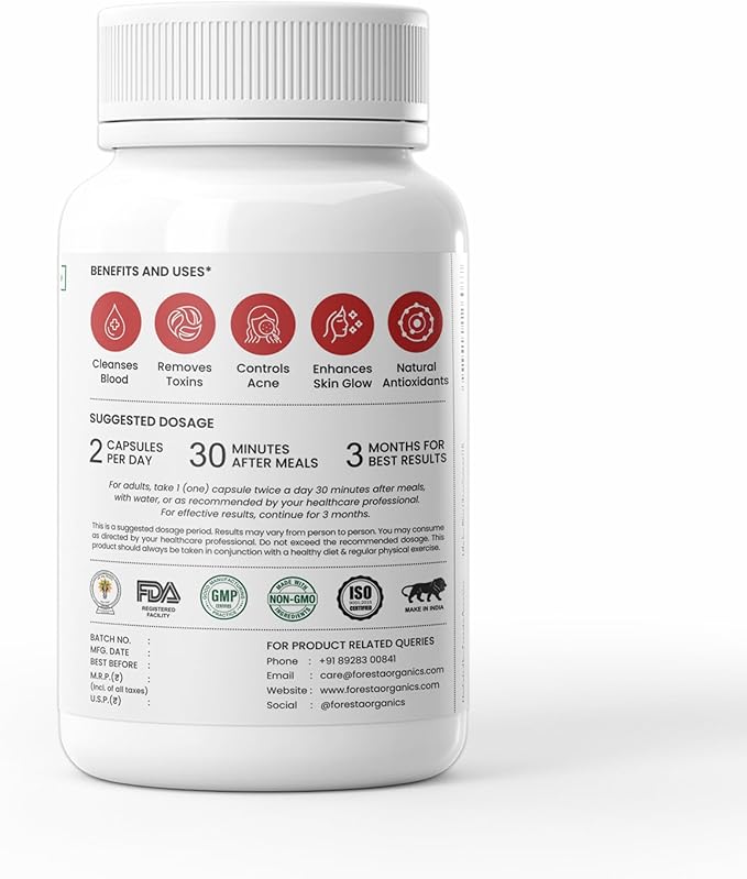 Blood' Detox Ayurvedic Natural Extracts of Neem, Curcumin, Betroot & Manjistha- 60 Count (Pack of 1)