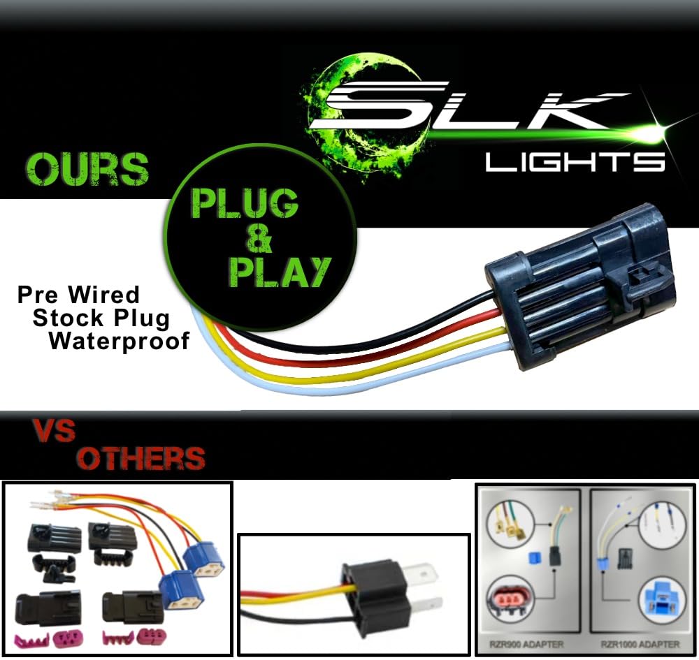 SLK Lights 2024 Improved RZR LED Headlight RGB Halo Compatible With Polaris General, RZR 900s, Razor 1000 XP Turbo (Fits: 2014-2024) (Chrome RGB Halo)
