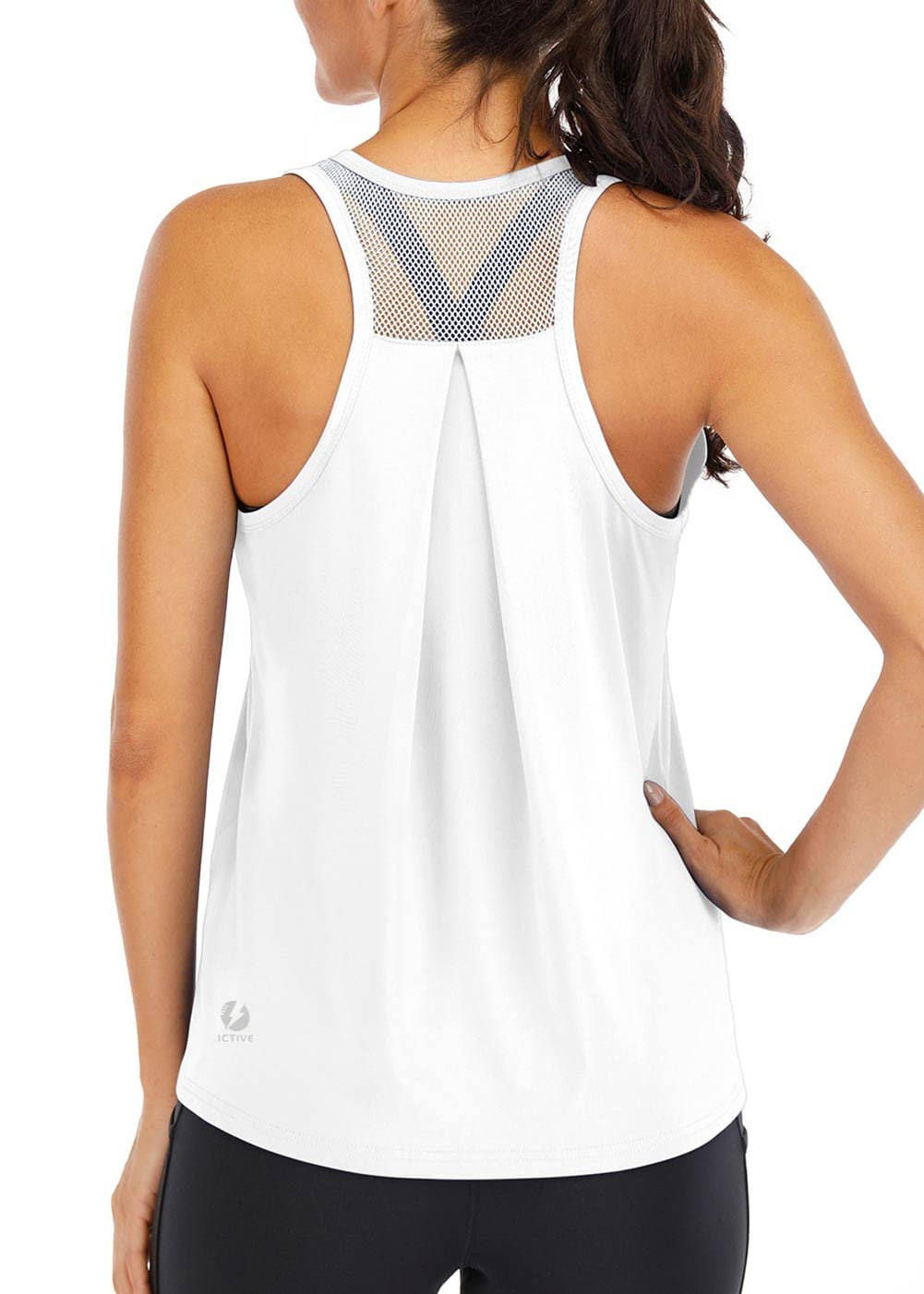 ICTIVE Workout Tops for Women Loose fit Racerback Tank Tops for Women Mesh Backless Muscle Tank Running Tank Tops Workout Tank Tops for Women Yoga Tops Athletic Exercise Gym Tops White S
