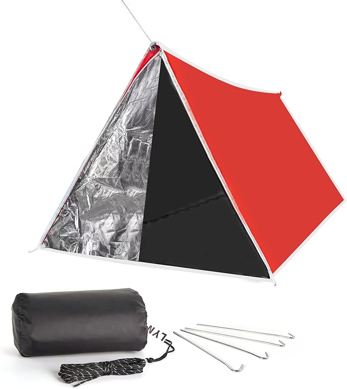 Life-Saving Equip:LYN Instant 1-2 Person Survival Emergency Shelter Tent,Reflective Waterproof Windproof Fireproof Lightweight Bugout, with Paracord+Stake+Zipper for Car Camping,Hiking&First Aid