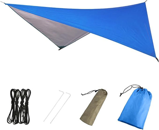Azarxis Hammock Camping Tarp Rain Fly, Waterproof Tent Footprint Shelter Canopy Sunshade Cloth Picnic Mat for Outdoor Awning Hiking Beach Backpacking - Included Guy Lines & Stakes (Blue)