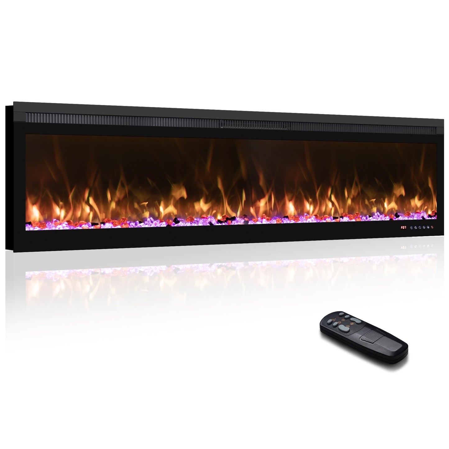 Mystflame 60 inch Electric Fireplace Inserts, Wall Mounted and Recessed Fireplace Heater, Remote & Touch Screen, Log Set & Crystal, 13 Adjustable Flame Color, Thermostat, 1-9H Timer, 750w/1500w
