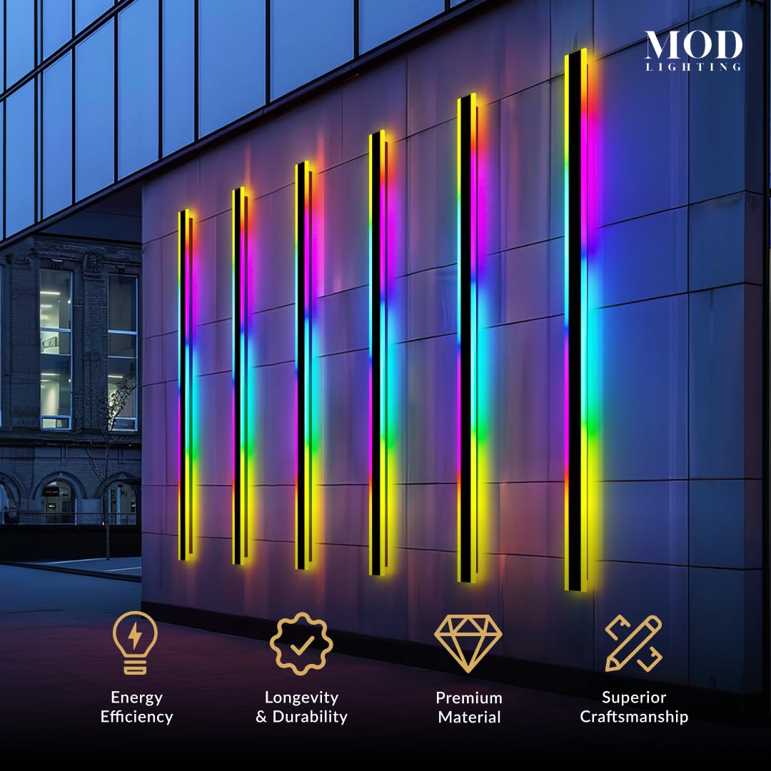 𝗠𝗢𝗗 𝗟𝗜𝗚𝗛𝗧𝗜𝗡𝗚 Haylen RGB | Long Outdoor Wall Lights, 7 Colors and 358 Light Effects, Dimmable with Remote Modern Linear Exterior Light Fixture, Waterproof Wall Sconce 70W, 1-Pack (RGB | 94")