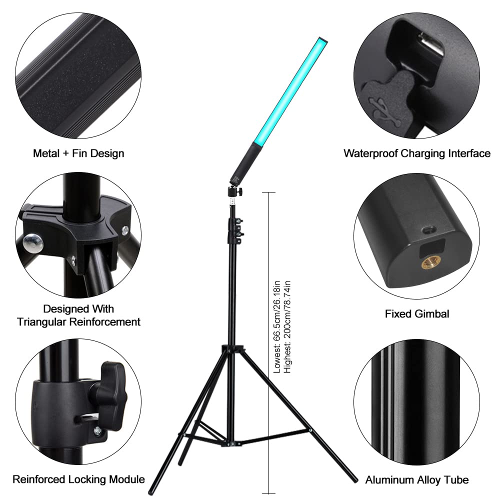 LED Light Sticks RGB Light Wand, Photography Light Stick LED Video Lighting Kit 9 Color Modes, with 26.2" to 78.7" Tripods, Adjustable 3200K-5600K, Pack of 2 [Upgraded]