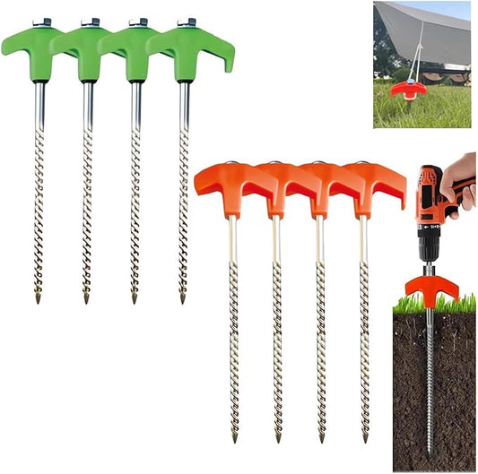 8 Pack 8"" Screw in Tent Stakes, New Screw in Tent Stakes Heavy Duty,Ground Anchors Screw in, Metal Threaded Tent Spikes, Outdoor Camping Tent Pegs Camping Stakes (8PCS)