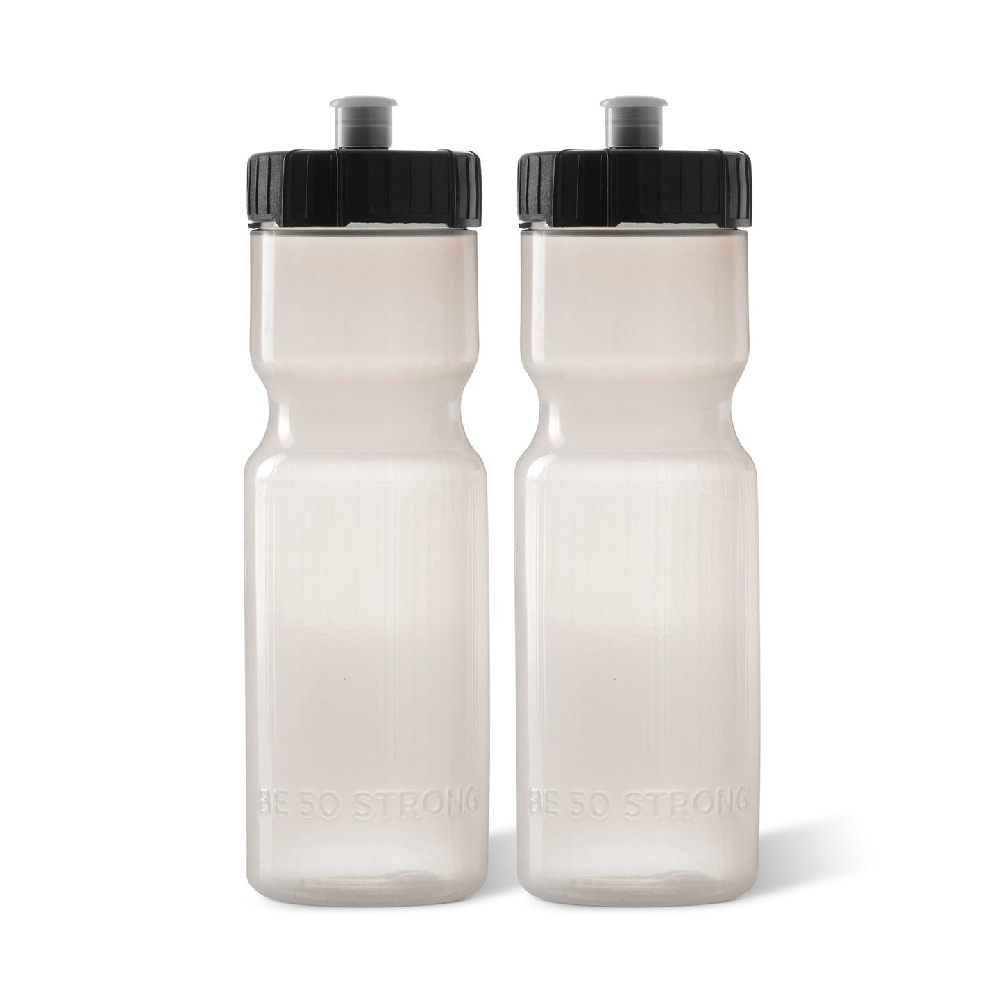 50 Strong Sports Squeeze Water Bottle 2 Pack – 22 oz. BPA Free Easy Open Push/Pull Cap – USA Made (Clear)